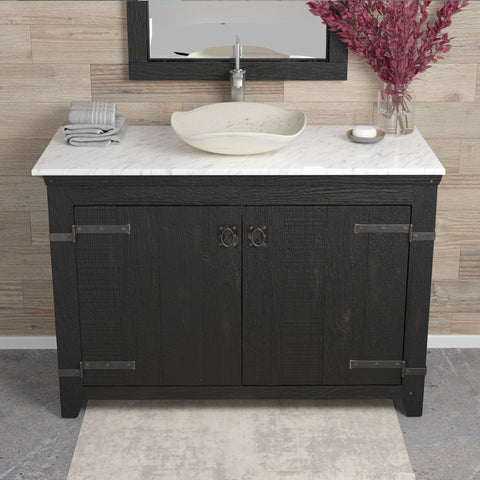 Native Trails 48" Americana Vanity in Anvil with Carrara Marble Top and Lido in Beachcomber, Single Faucet Hole, BND48-VB-CT-MG-021