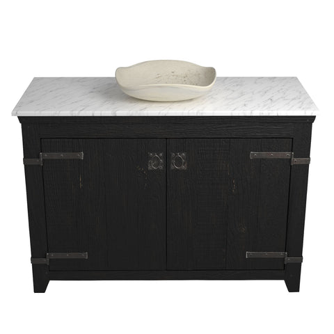 Native Trails 48" Americana Vanity in Anvil with Carrara Marble Top and Lido in Beachcomber, No Faucet Hole, BND48-VB-CT-MG-022