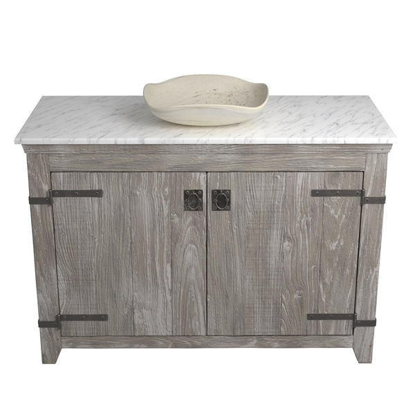 Native Trails 48" Americana Vanity in Driftwood with Carrara Marble Top and Lido in Beachcomber, Single Faucet Hole, BND48-VB-CT-MG-023