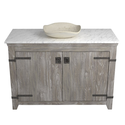 Native Trails 48" Americana Vanity in Driftwood with Carrara Marble Top and Lido in Beachcomber, Single Faucet Hole, BND48-VB-CT-MG-023