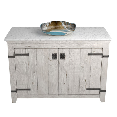 Native Trails 48" Americana Vanity in Whitewash with Carrara Marble Top and Lido in Shoreline, Single Faucet Hole, BND48-VB-CT-MG-025
