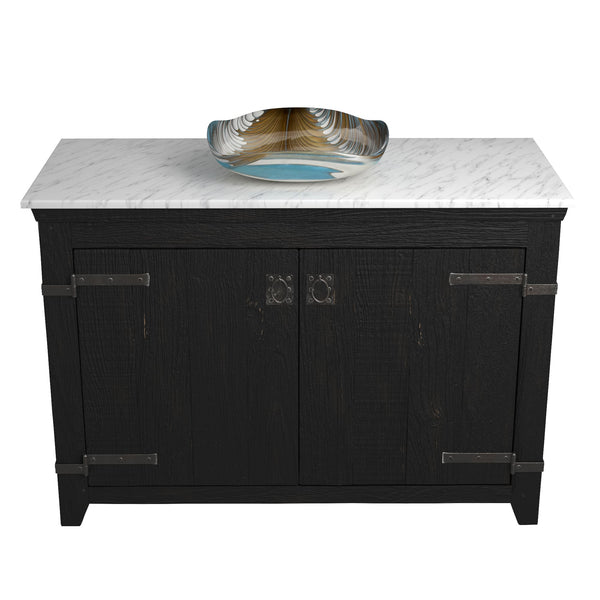 Native Trails 48" Americana Vanity in Anvil with Carrara Marble Top and Lido in Shoreline, No Faucet Hole, BND48-VB-CT-MG-030