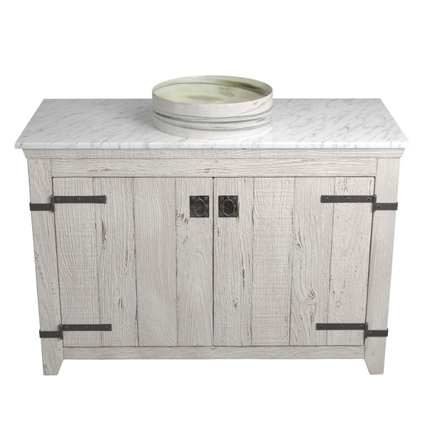 Native Trails 48" Americana Vanity in Whitewash with Carrara Marble Top and Positano in Abalone, Single Faucet Hole, BND48-VB-CT-MG-033