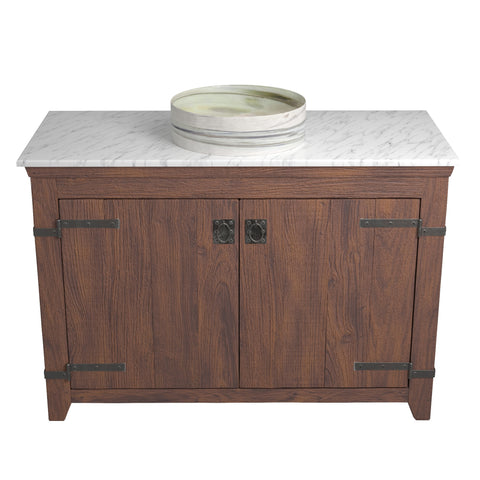 Native Trails 48" Americana Vanity in Chestnut with Carrara Marble Top and Positano in Abalone, Single Faucet Hole, BND48-VB-CT-MG-035