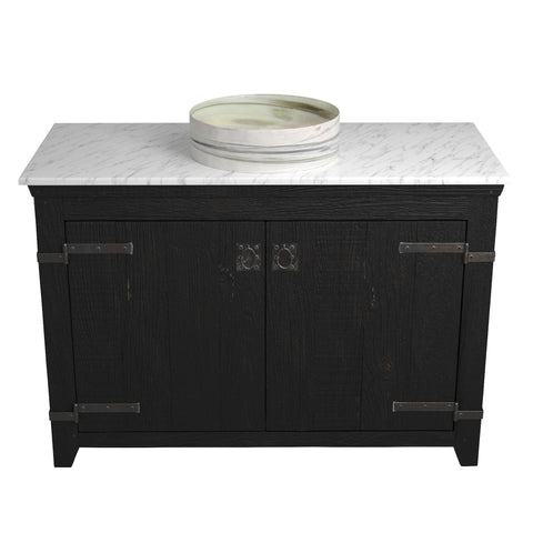 Native Trails 48" Americana Vanity in Anvil with Carrara Marble Top and Positano in Abalone, No Faucet Hole, BND48-VB-CT-MG-038