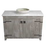 Native Trails 48" Americana Vanity in Driftwood with Carrara Marble Top and Positano in Abalone, Single Faucet Hole, BND48-VB-CT-MG-039