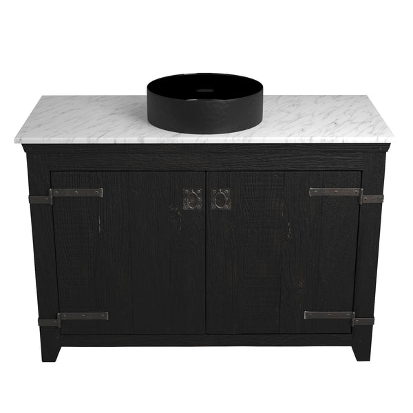 Native Trails 48" Americana Vanity in Anvil with Carrara Marble Top and Positano in Abyss, Single Faucet Hole, BND48-VB-CT-MG-045
