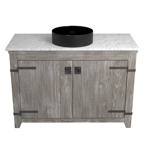 Native Trails 48" Americana Vanity in Driftwood with Carrara Marble Top and Positano in Abyss, Single Faucet Hole, BND48-VB-CT-MG-047