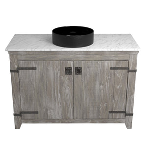 Alternate Image for Native Trails 48" Americana Vanity in Driftwood with Carrara Marble Top and Positano in Abyss, No Faucet Hole, BND48-VB-CT-MG-048