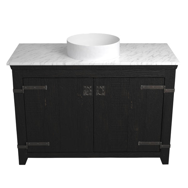 Native Trails 48" Americana Vanity in Anvil with Carrara Marble Top and Positano in Bianco, No Faucet Hole, BND48-VB-CT-MG-054