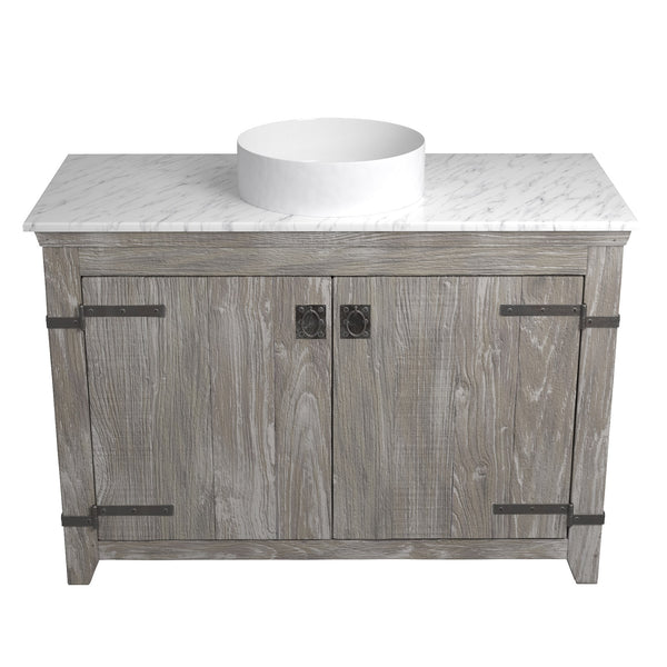 Native Trails 48" Americana Vanity in Driftwood with Carrara Marble Top and Positano in Bianco, Single Faucet Hole, BND48-VB-CT-MG-055
