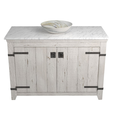 Native Trails 48" Americana Vanity in Whitewash with Carrara Marble Top and Verona in Abalone, No Faucet Hole, BND48-VB-CT-MG-058