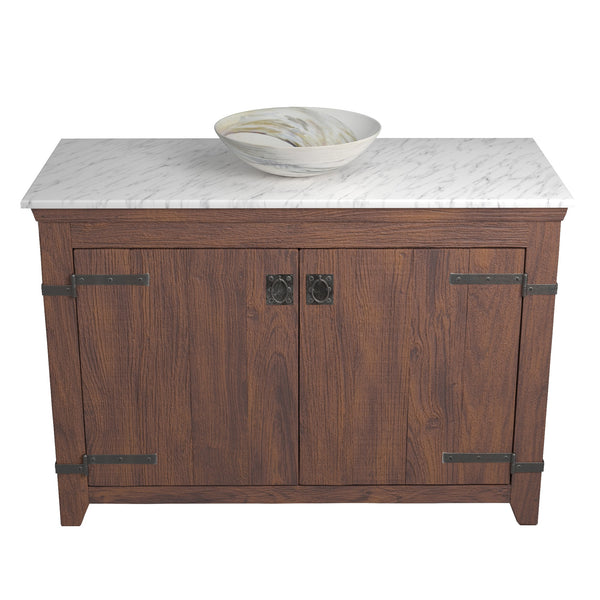Native Trails 48" Americana Vanity in Chestnut with Carrara Marble Top and Verona in Abalone, Single Faucet Hole, BND48-VB-CT-MG-059