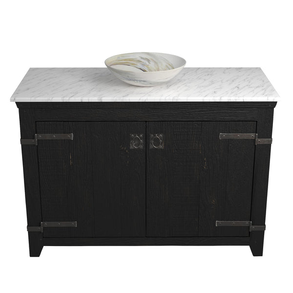 Native Trails 48" Americana Vanity in Anvil with Carrara Marble Top and Verona in Abalone, Single Faucet Hole, BND48-VB-CT-MG-061