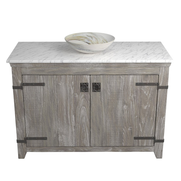 Native Trails 48" Americana Vanity in Driftwood with Carrara Marble Top and Verona in Abalone, No Faucet Hole, BND48-VB-CT-MG-064