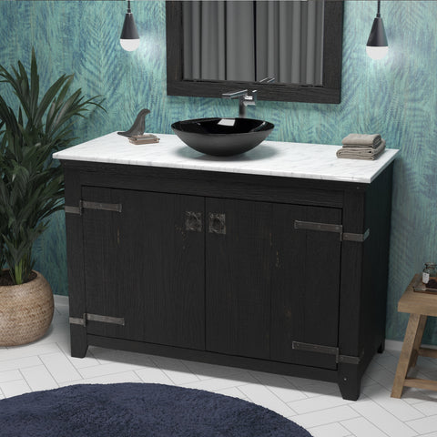 Native Trails 48" Americana Vanity in Anvil with Carrara Marble Top and Verona in Abyss, Single Faucet Hole, BND48-VB-CT-MG-069