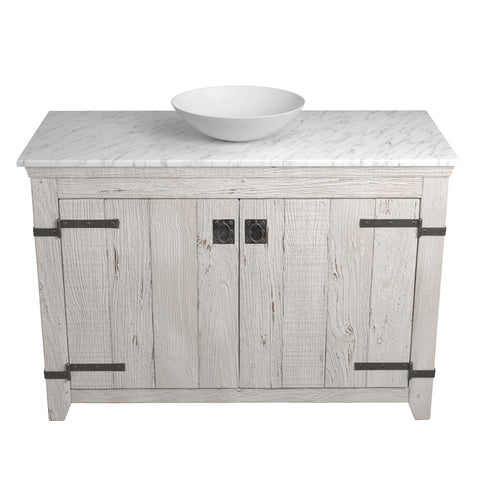 Native Trails 48" Americana Vanity in Whitewash with Carrara Marble Top and Verona in Bianco, Single Faucet Hole, BND48-VB-CT-MG-073