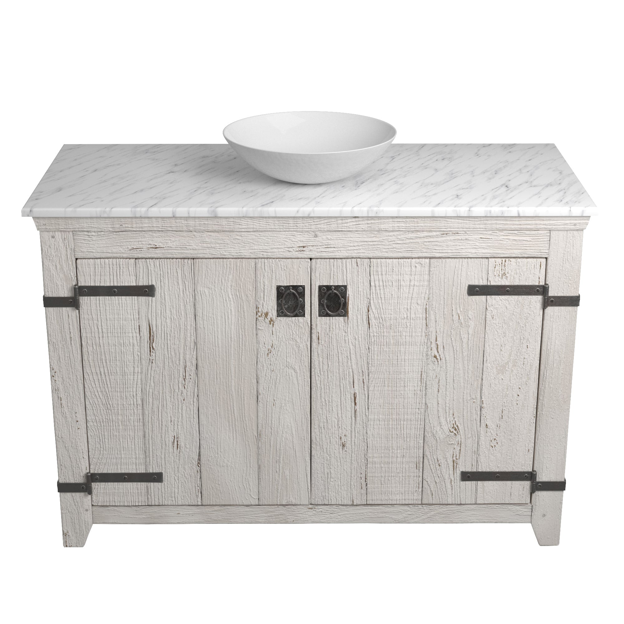 Native Trails 48" Americana Vanity in Whitewash with Carrara Marble Top and Verona in Bianco, No Faucet Hole, BND48-VB-CT-MG-074
