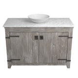 Native Trails 48" Americana Vanity in Driftwood with Carrara Marble Top and Verona in Bianco, No Faucet Hole, BND48-VB-CT-MG-080