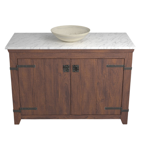 Native Trails 48" Americana Vanity in Chestnut with Carrara Marble Top and Verona in Beachcomber, No Faucet Hole, BND48-VB-CT-MG-084