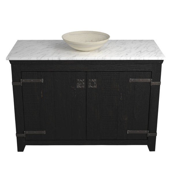 Native Trails 48" Americana Vanity in Anvil with Carrara Marble Top and Verona in Beachcomber, Single Faucet Hole, BND48-VB-CT-MG-085