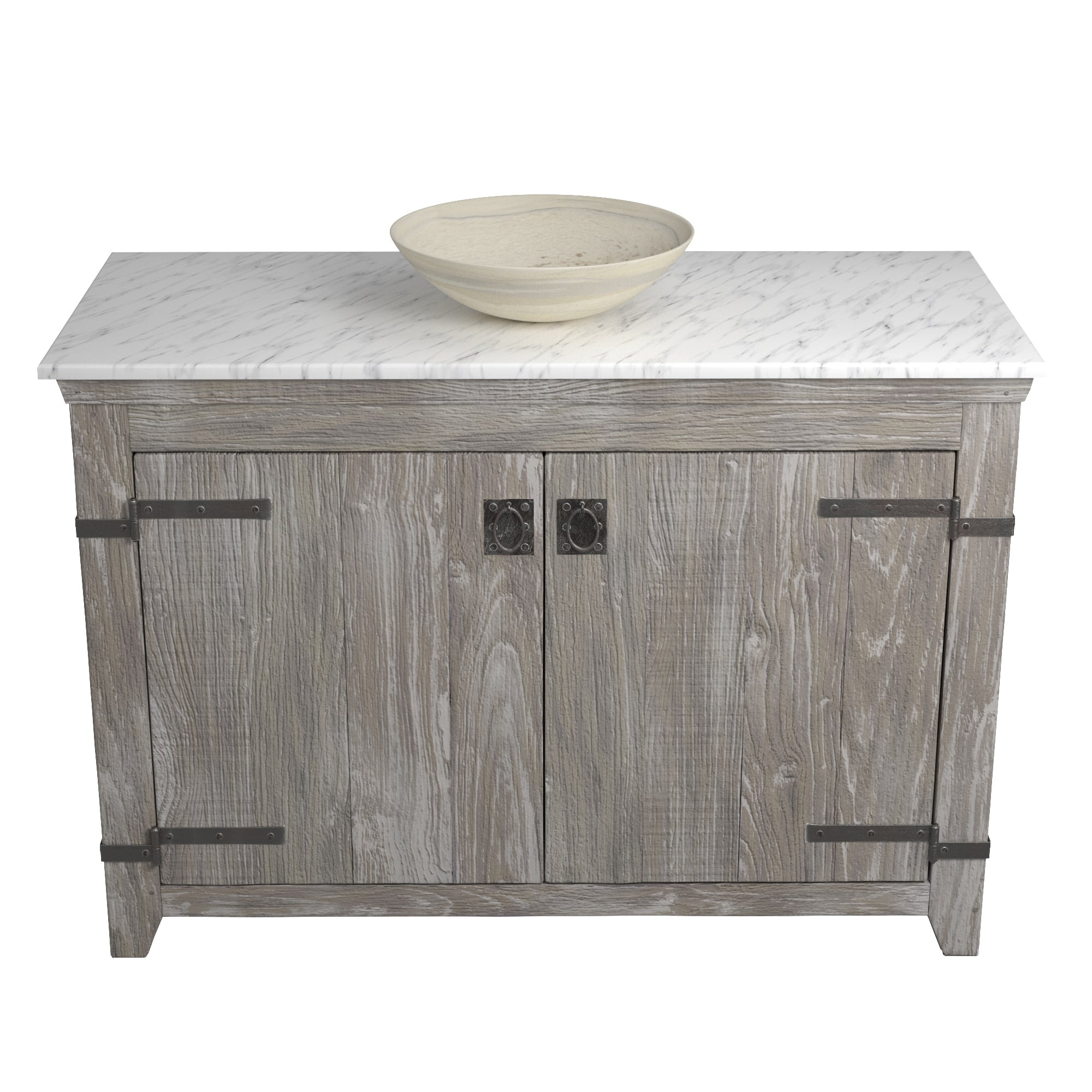 Native Trails 48" Americana Vanity in Driftwood with Carrara Marble Top and Verona in Beachcomber, Single Faucet Hole, BND48-VB-CT-MG-087