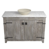 Native Trails 48" Americana Vanity in Driftwood with Carrara Marble Top and Verona in Beachcomber, Single Faucet Hole, BND48-VB-CT-MG-087