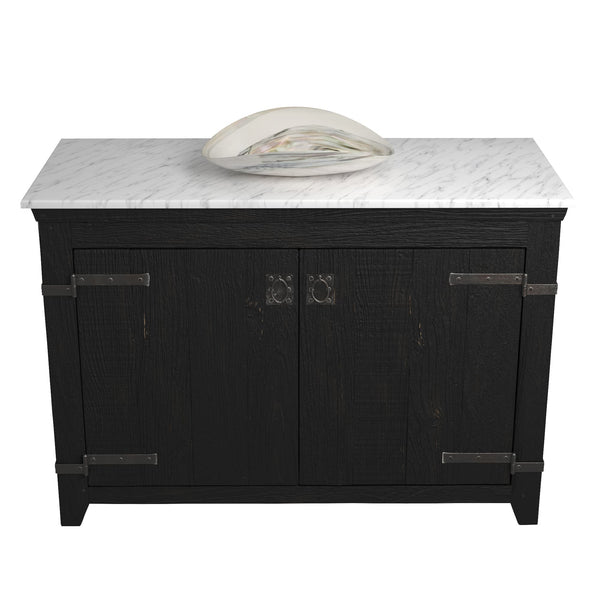 Native Trails 48" Americana Vanity in Anvil with Carrara Marble Top and Sorrento in Abalone, No Faucet Hole, BND48-VB-CT-MG-094