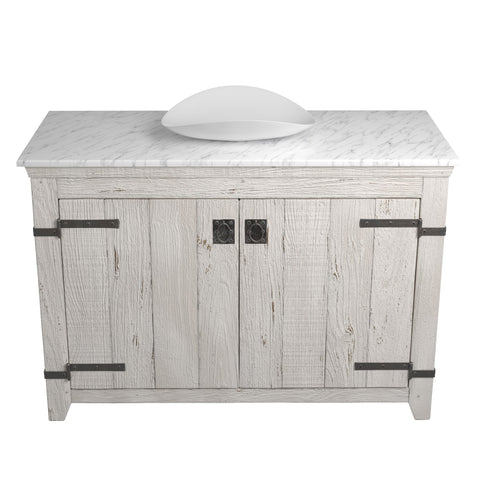 Native Trails 48" Americana Vanity in Whitewash with Carrara Marble Top and Sorrento in Bianco, Single Faucet Hole, BND48-VB-CT-MG-097