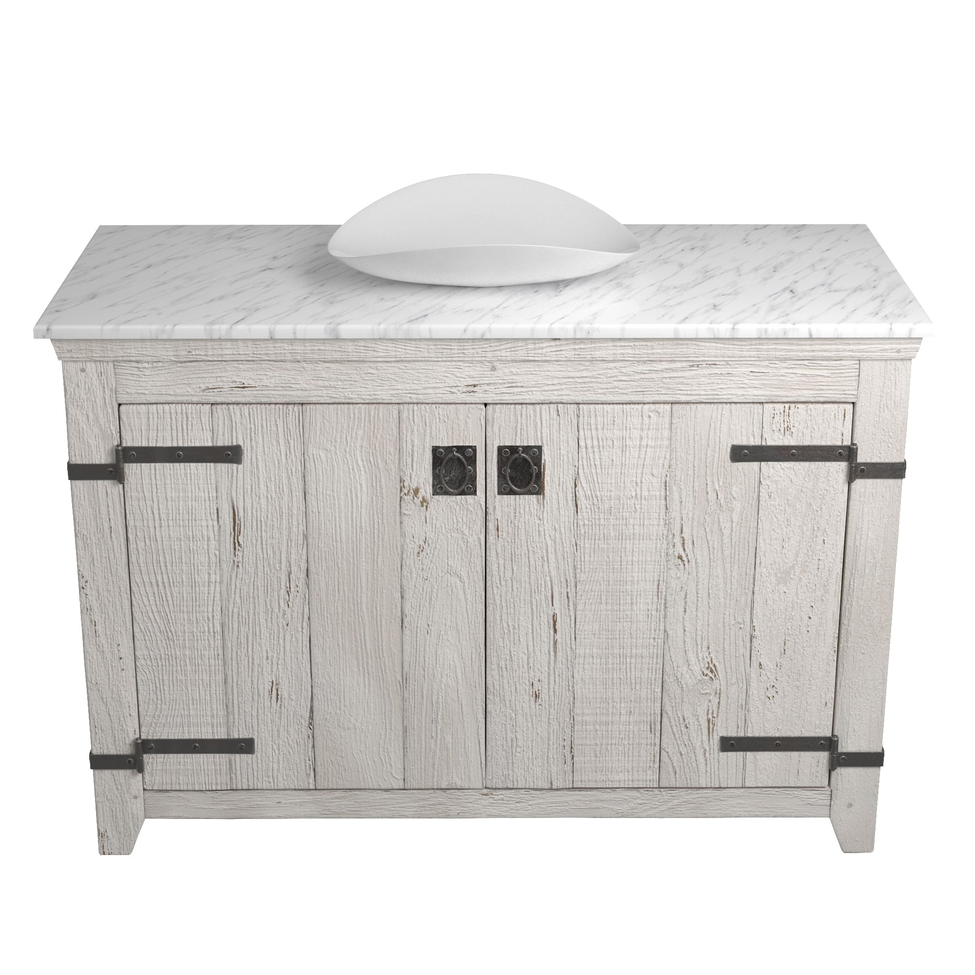 Native Trails 48" Americana Vanity in Whitewash with Carrara Marble Top and Sorrento in Bianco, No Faucet Hole, BND48-VB-CT-MG-098