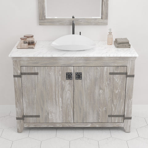 Native Trails 48" Americana Vanity in Driftwood with Carrara Marble Top and Sorrento in Bianco, Single Faucet Hole, BND48-VB-CT-MG-103