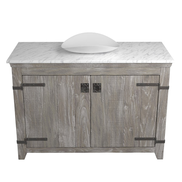 Native Trails 48" Americana Vanity in Driftwood with Carrara Marble Top and Sorrento in Bianco, No Faucet Hole, BND48-VB-CT-MG-104