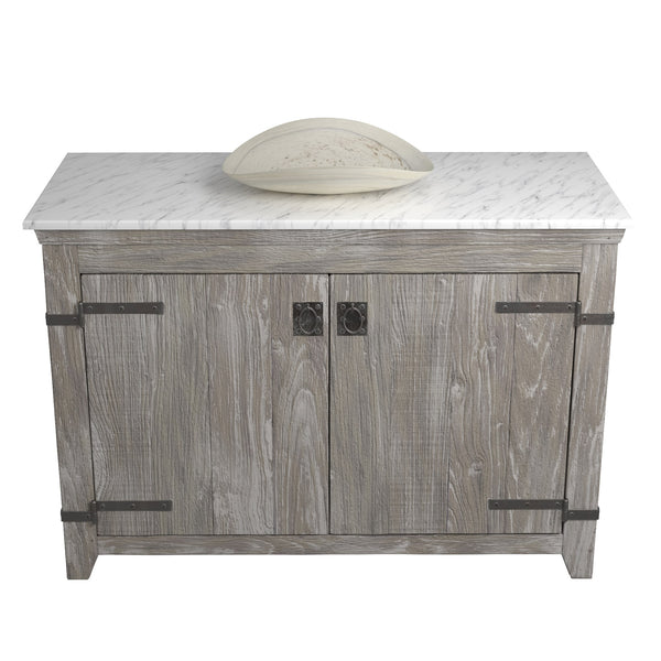 Native Trails 48" Americana Vanity in Driftwood with Carrara Marble Top and Sorrento in Beachcomber, Single Faucet Hole, BND48-VB-CT-MG-111