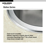 Houzer Belleo 18" Drop In/Topmount Stainless Steel Kitchen Sink, 18 Gauge, BSG-3018