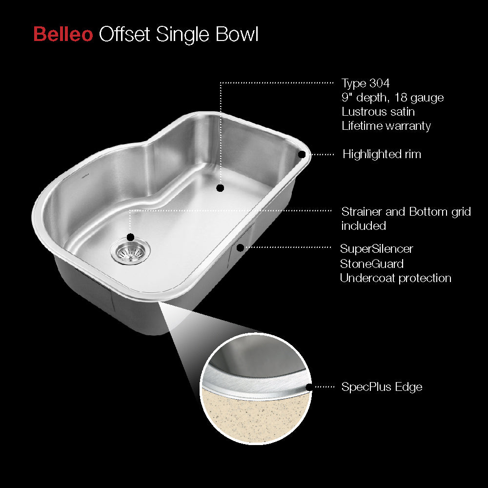Houzer Belleo 21" Drop In/Topmount Stainless Steel Kitchen Sink, 18 Gauge, BSH-3200