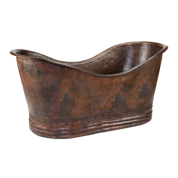 Premier Copper Products 67" Hammered Copper Double Slipper Bathtub, BTD67DB