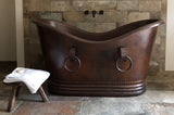 Premier Copper Products 60" Hammered Copper Double Slipper Bathtub With Rings, BTDR60DB - The Sink Boutique