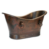 Premier Copper Products 60" Hammered Copper Double Slipper Bathtub With Rings, BTDR60DB