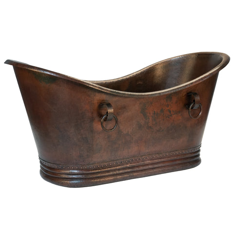 Premier Copper Products 72" Hammered Copper Double Slipper Bathtub With Rings, BTDR72DB
