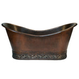 Premier Copper Products 67" Hammered Copper Double Slipper Bathtub with Scroll Base and Nickel Inlay, BTN67DB - The Sink Boutique