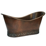 Premier Copper Products 67" Hammered Copper Double Slipper Bathtub with Scroll Base and Nickel Inlay, BTN67DB