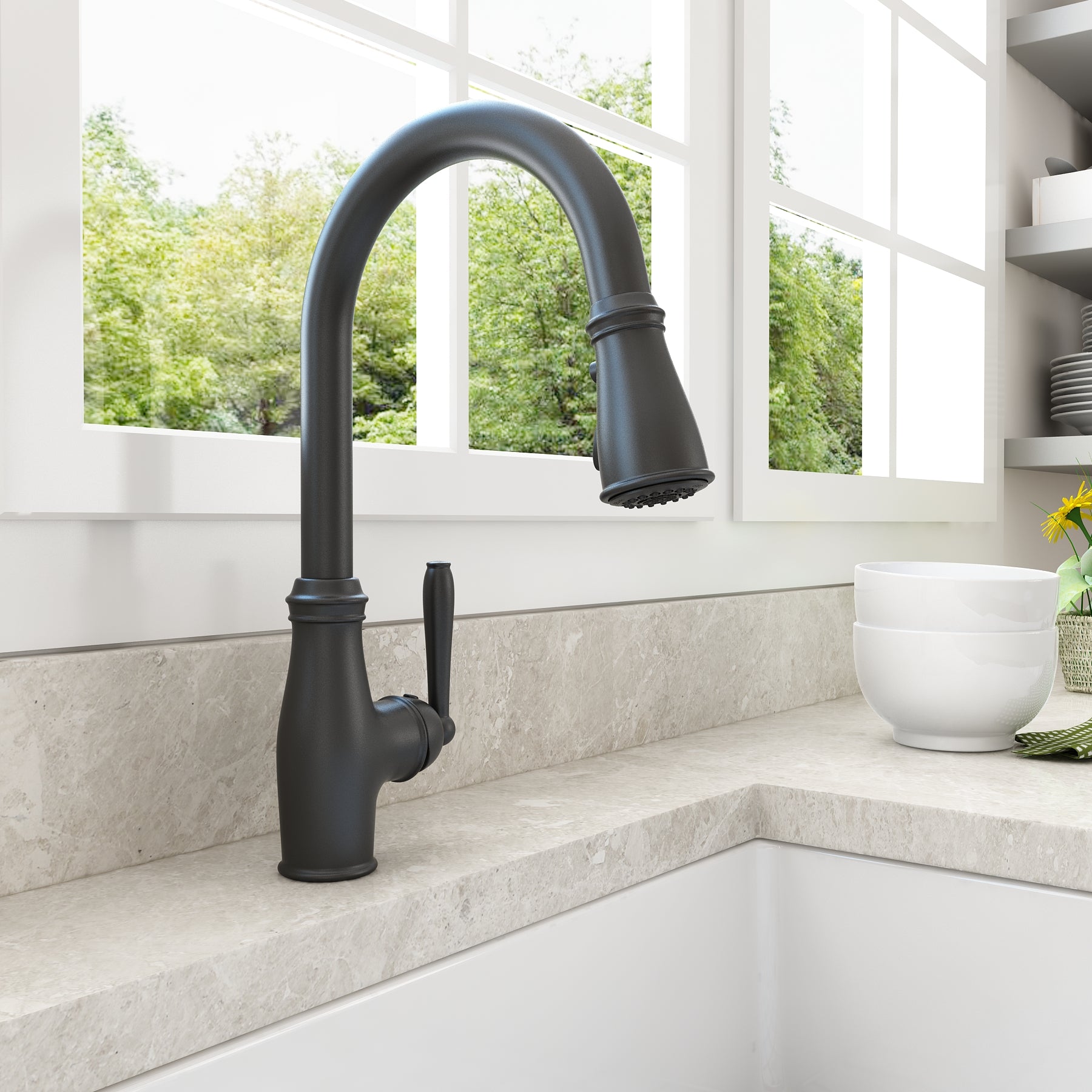 BOCCHI Belsena 1.75 GPM Brass Kitchen Faucet, Traditional, Matte Black, 2023 0001 MB