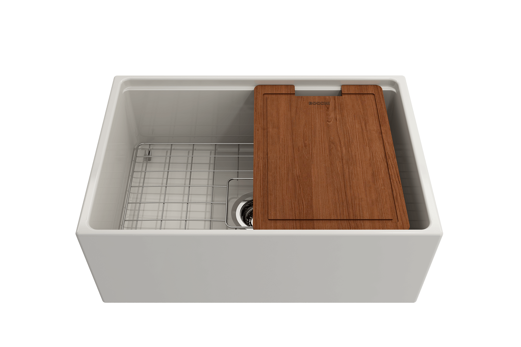 BOCCHI Contempo 27" Fireclay Workstation Farmhouse Sink Kit with Accessories, Biscuit, 1628-014-0120