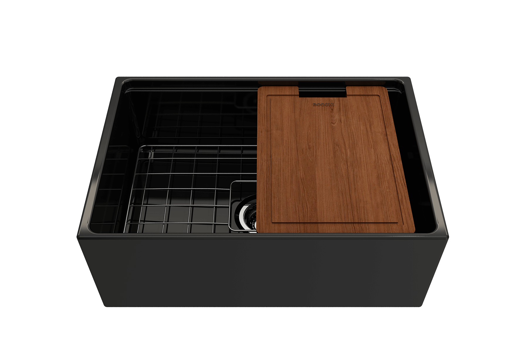 BOCCHI Contempo 27" Fireclay Workstation Farmhouse Sink Kit with Accessories, Black, 1628-005-0120