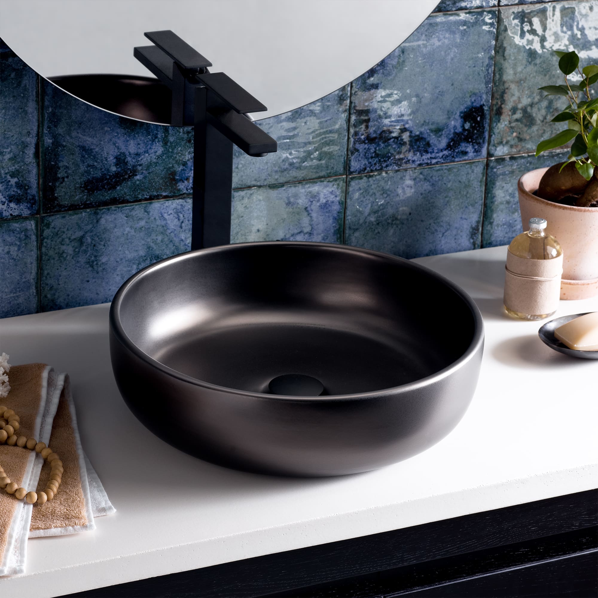 Native Trails Bliss 16" x 16" Round Vessel Fireclay Bathroom Sink, Gunmetal, PML1616-M
