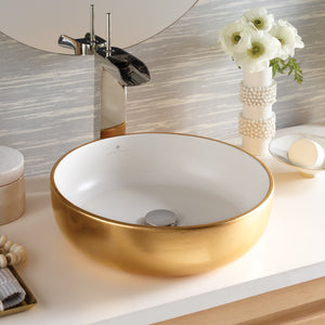 Alternate Image for Native Trails Bliss 16" x 16" Round Vessel Fireclay Bathroom Sink, Matte Gold/White, PML1616-GW