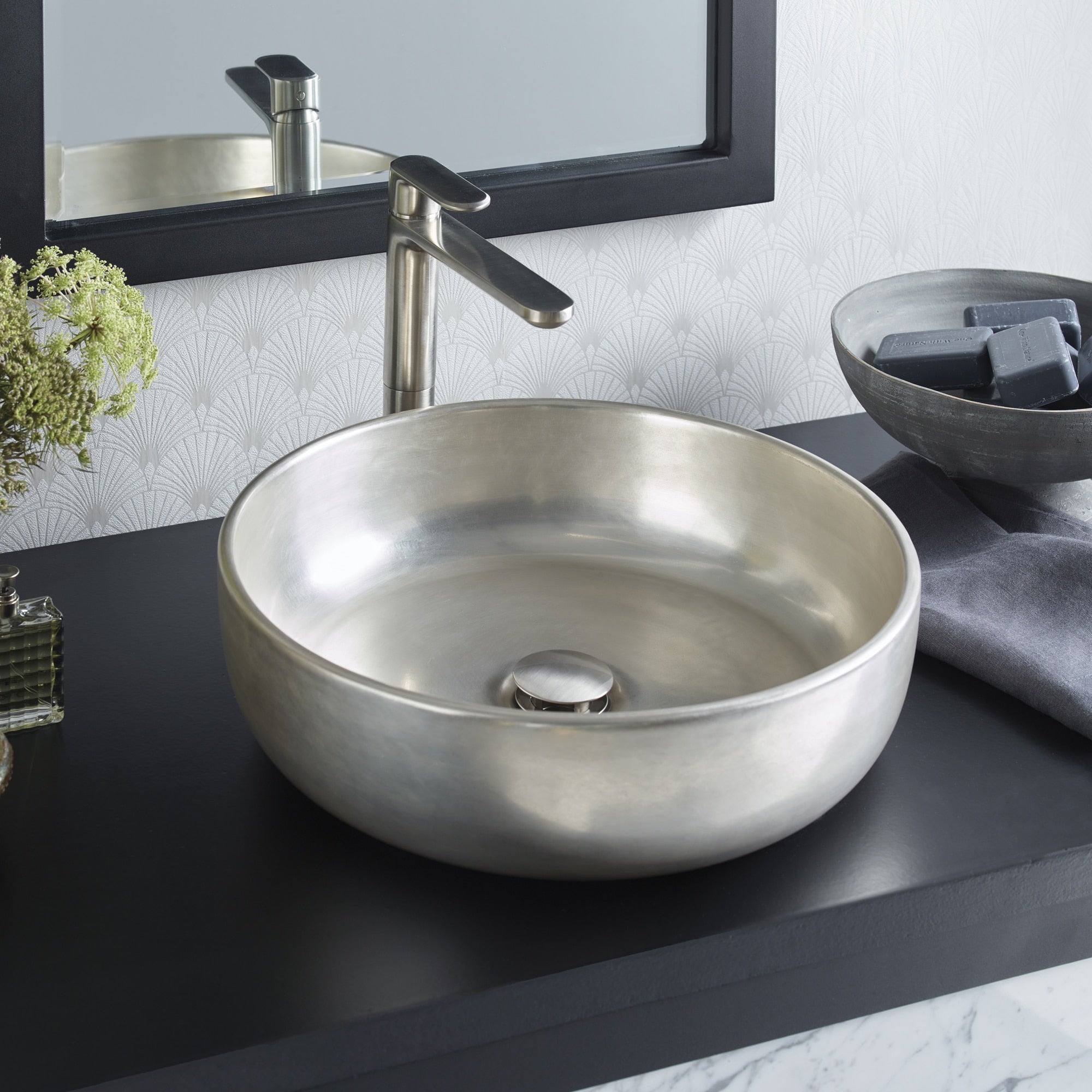 Native Trails Bliss 16" x 16" Round Vessel Fireclay Bathroom Sink, Silver, PML1616-S