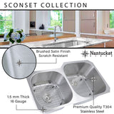 Nantucket Sinks Sconset 35" Stainless Steel Kitchen Sink, 60/40 Double Bowl, NS3520-16 - The Sink Boutique