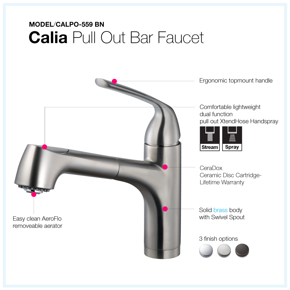 Houzer Calia Pull Out Bar Faucet Brushed Nickel, CALPO-559-BN - The Sink Boutique