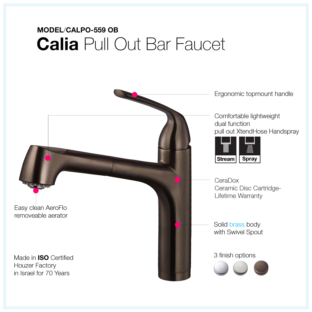 Houzer Calia Pull Out Bar Faucet Oil Rubbed Bronze, CALPO-559-OB